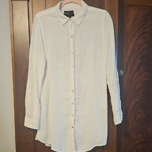 Tahari - Long Sleeve White Linen Blouse - Size Medium